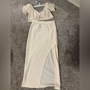 2 piece Cream Textured High-Slit Maxi Skirt - Women